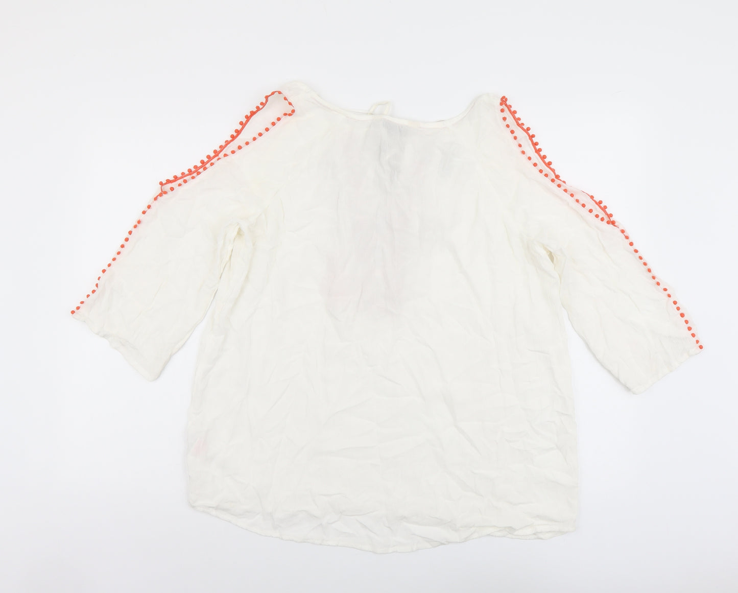 F&F Womens White Geometric Viscose Basic Blouse Size 14 Boat Neck - Cold Shoulder Detail