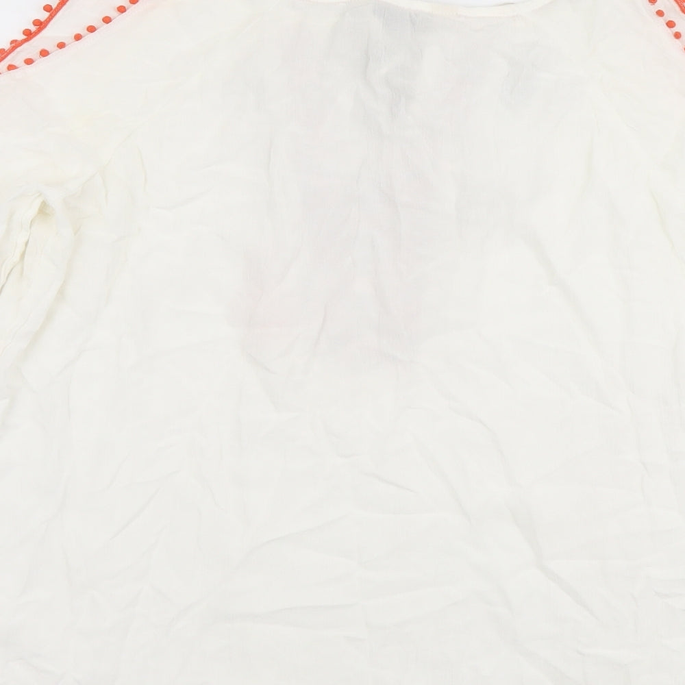 F&F Womens White Geometric Viscose Basic Blouse Size 14 Boat Neck - Cold Shoulder Detail