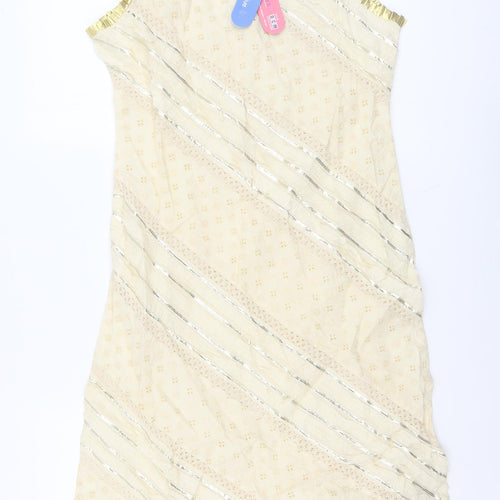 Kanya Womens Beige Geometric Cotton Tank Dress Size 12 Round Neck Pullover