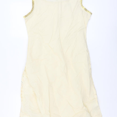 Kanya Womens Beige Geometric Cotton Tank Dress Size 12 Round Neck Pullover