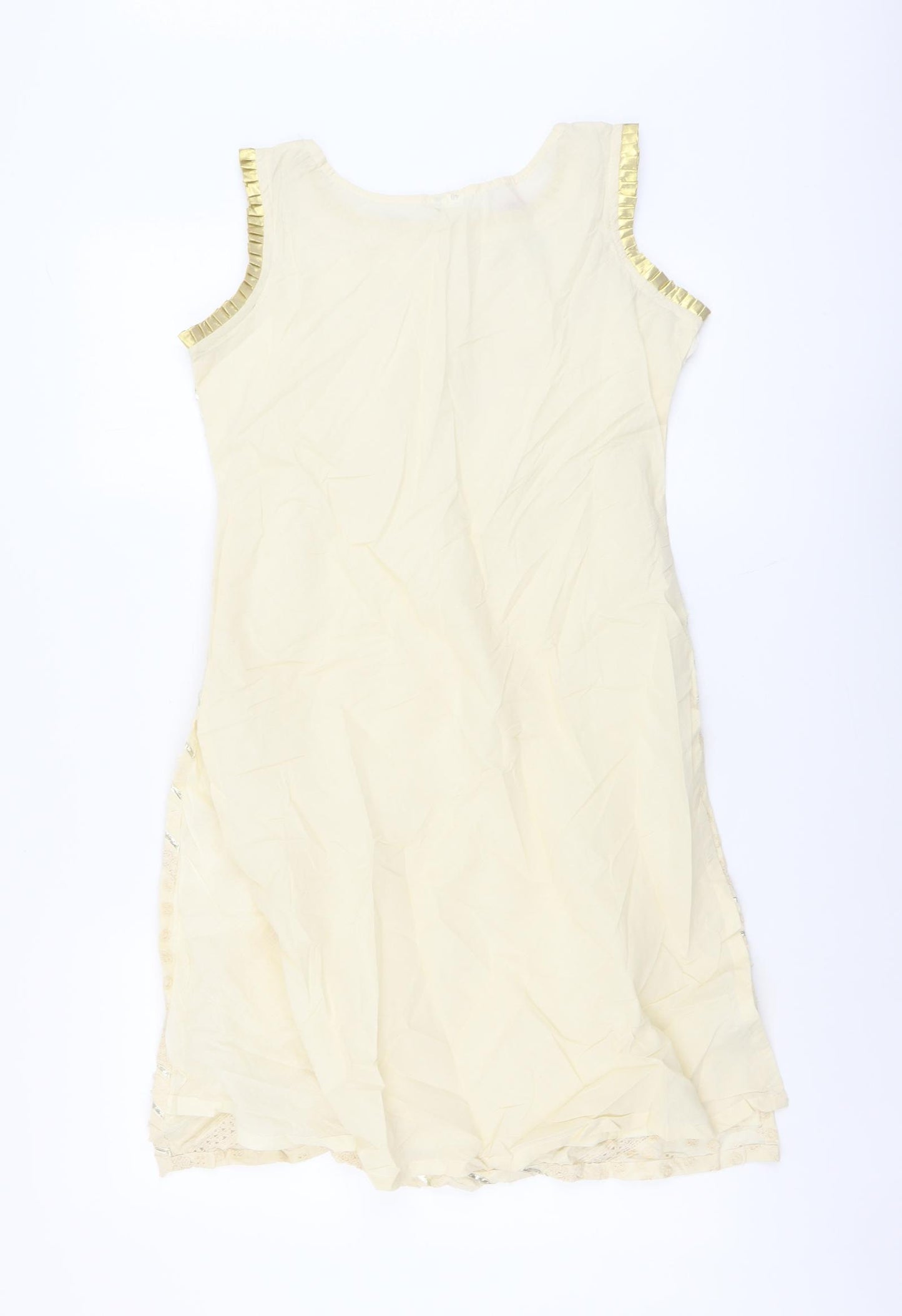 Kanya Womens Beige Geometric Cotton Tank Dress Size 12 Round Neck Pullover