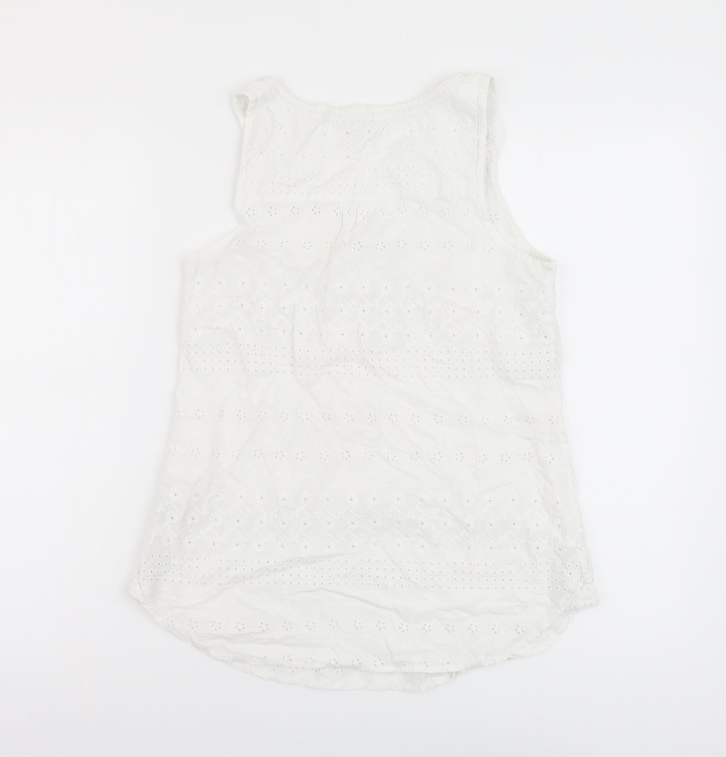 Fat Face Womens White Cotton Basic Tank Size 10 Scoop Neck - Broderie Anglaise