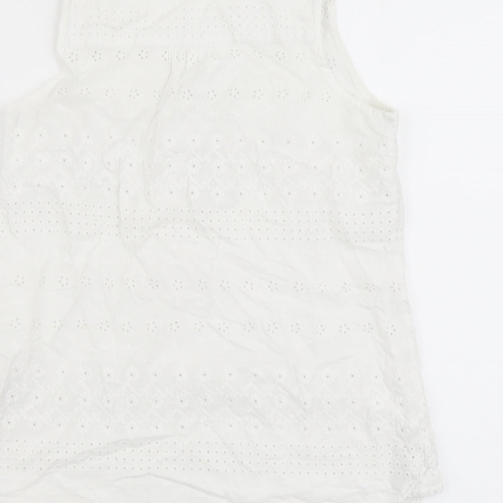 Fat Face Womens White Cotton Basic Tank Size 10 Scoop Neck - Broderie Anglaise