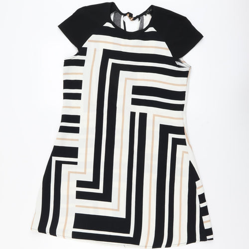 River Island Womens Multicoloured Geometric Polyester A-Line Size 8 Round Neck Button