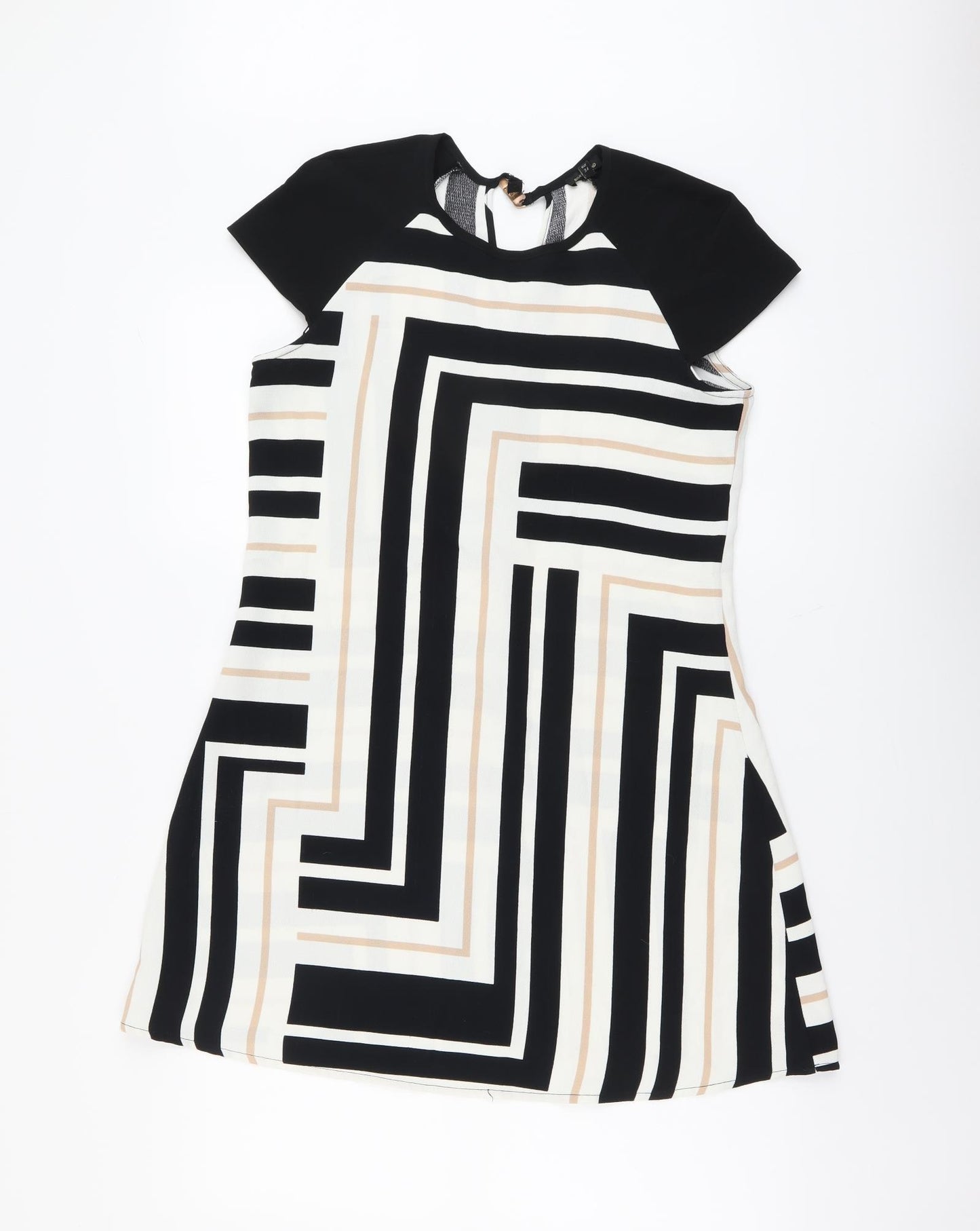 River Island Womens Multicoloured Geometric Polyester A-Line Size 8 Round Neck Button