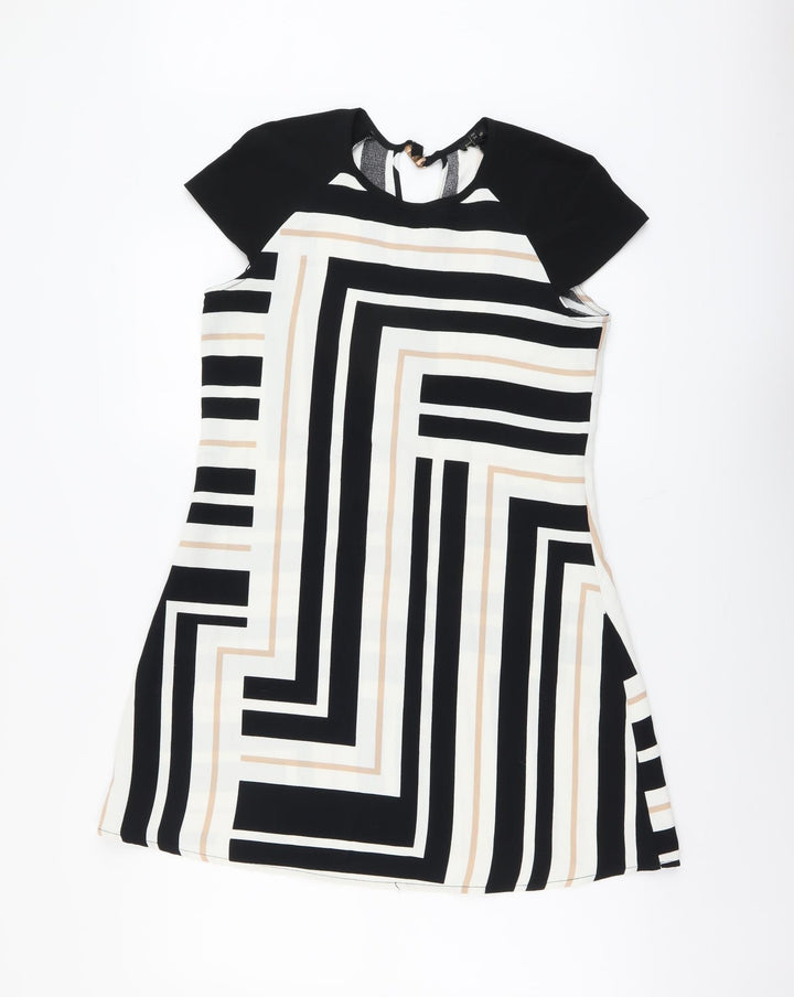 River Island Womens Multicoloured Geometric Polyester A-Line Size 8 Round Neck Button