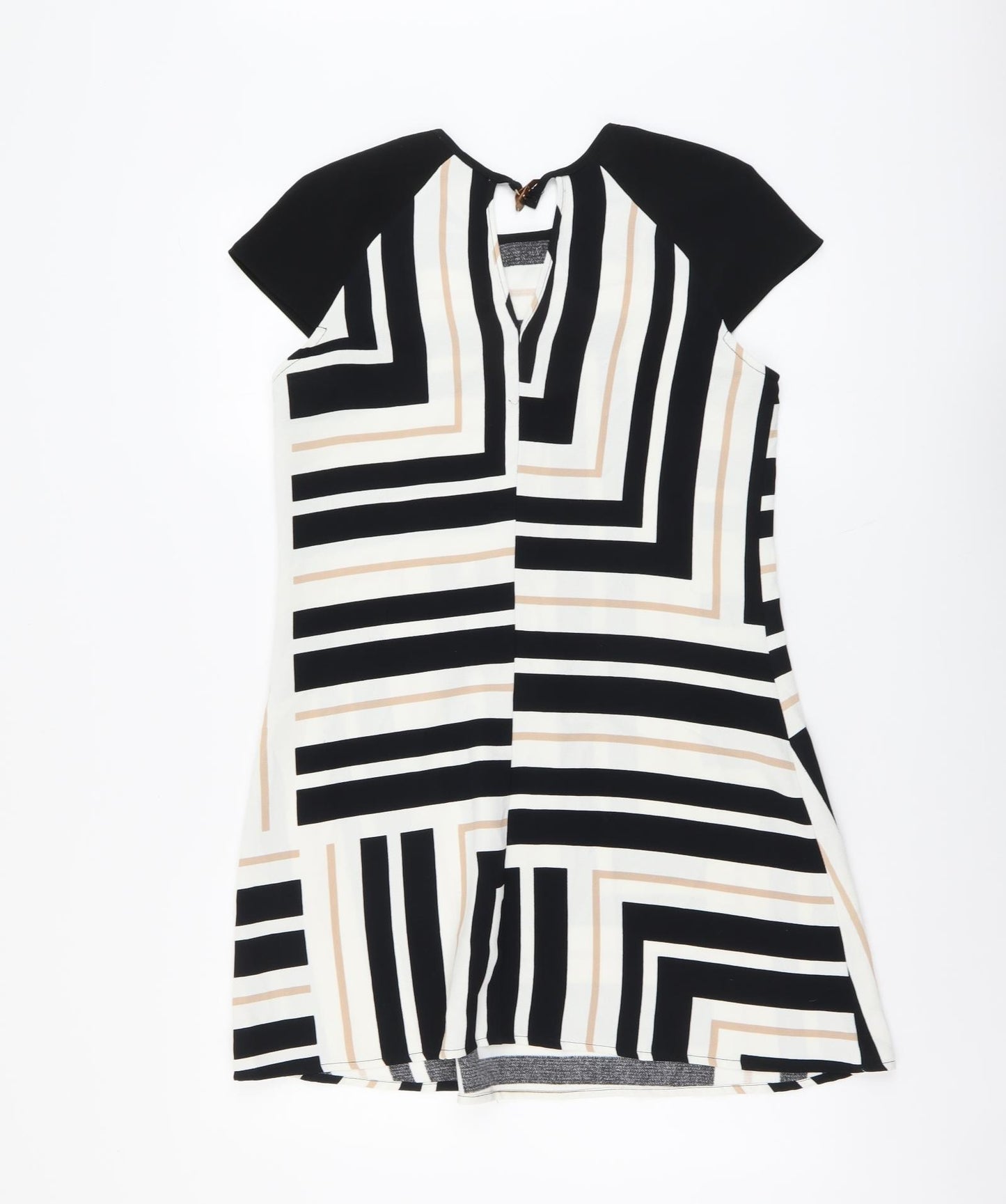 River Island Womens Multicoloured Geometric Polyester A-Line Size 8 Round Neck Button