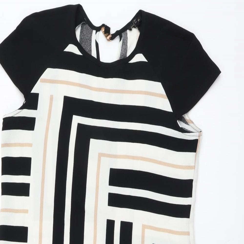 River Island Womens Multicoloured Geometric Polyester A-Line Size 8 Round Neck Button