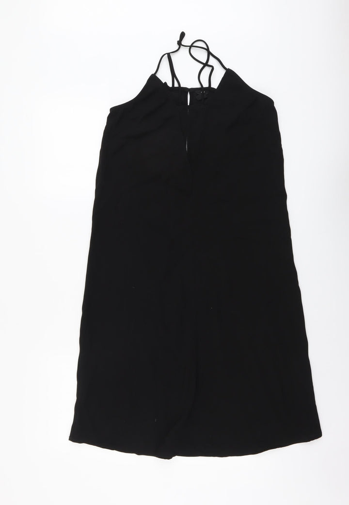 H&M Womens Black Polyester A-Line Size XS Round Neck Button