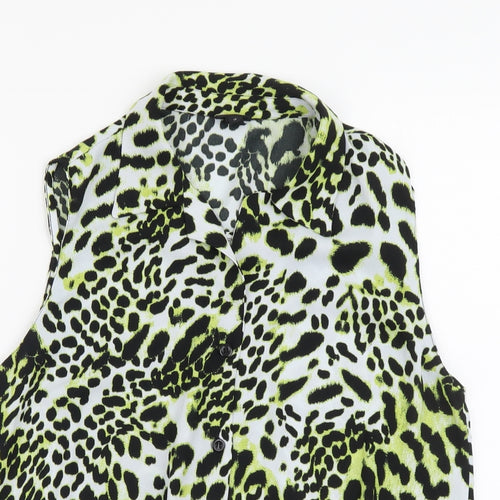River Island Womens Yellow Animal Print Polyester Cropped Button-Up Size 14 Collared - Leopard Print Tie Front