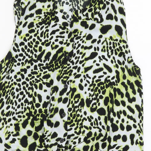 River Island Womens Yellow Animal Print Polyester Cropped Button-Up Size 14 Collared - Leopard Print Tie Front