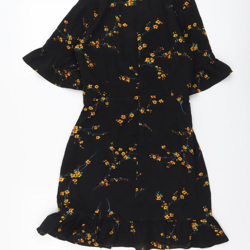 PRETTYLITTLETHING Womens Black Geometric Polyester A-Line Size 10 V-Neck Zip