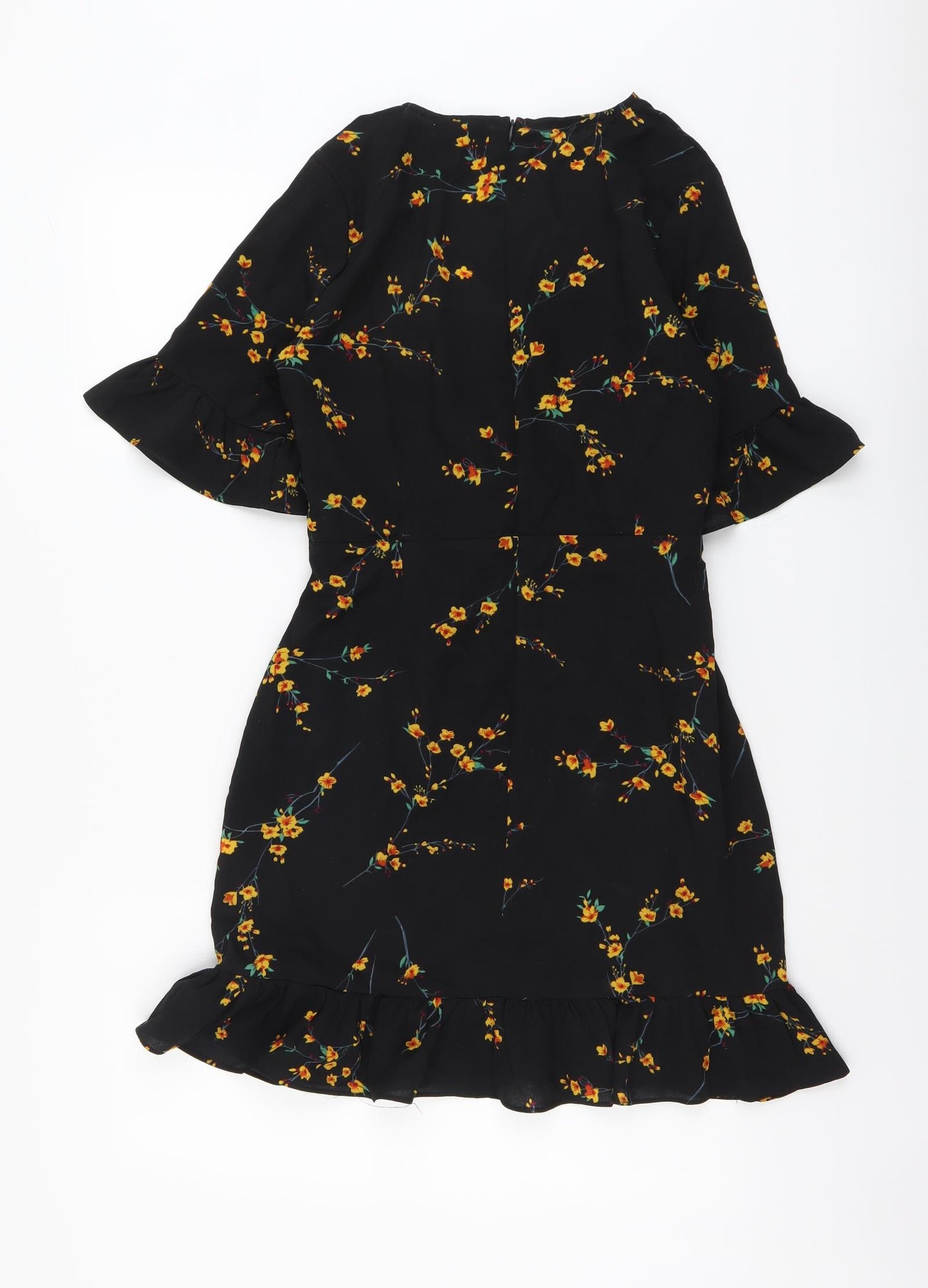 PRETTYLITTLETHING Womens Black Geometric Polyester A-Line Size 10 V-Neck Zip