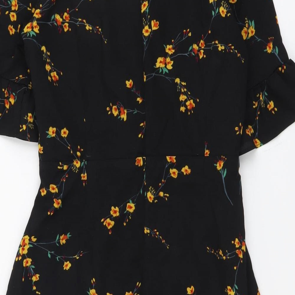 PRETTYLITTLETHING Womens Black Geometric Polyester A-Line Size 10 V-Neck Zip