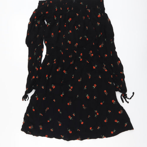 New Look Womens Black Geometric Viscose A-Line Size 6 Off the Shoulder Pullover