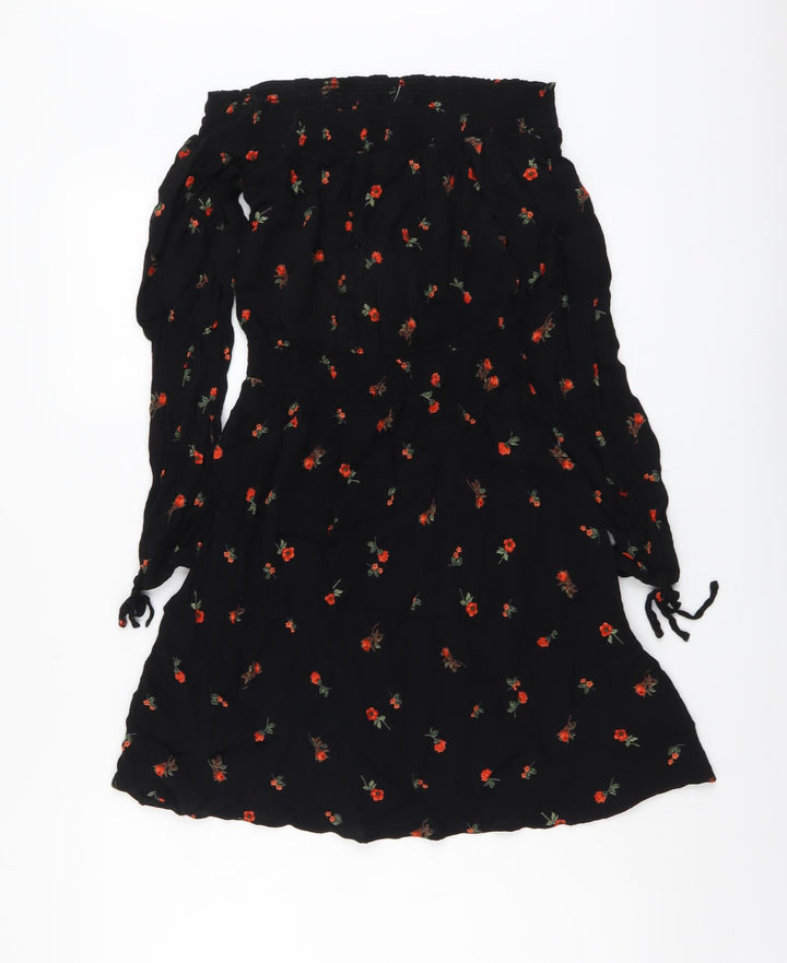 New Look Womens Black Geometric Viscose A-Line Size 6 Off the Shoulder Pullover