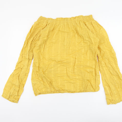 George Womens Yellow Cotton Basic Blouse Size 10 Off the Shoulder