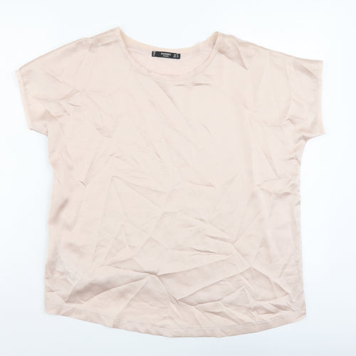 Mango Womens Pink Viscose Basic T-Shirt Size S Scoop Neck