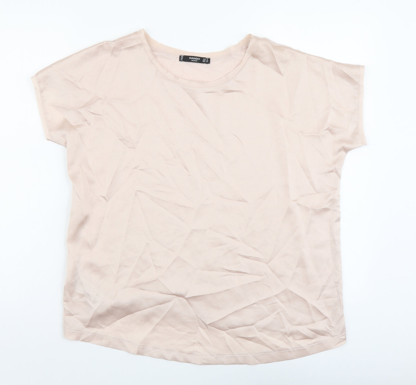 Mango Womens Pink Viscose Basic T-Shirt Size S Scoop Neck