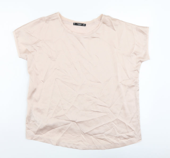 Mango Womens Pink Viscose Basic T-Shirt Size S Scoop Neck