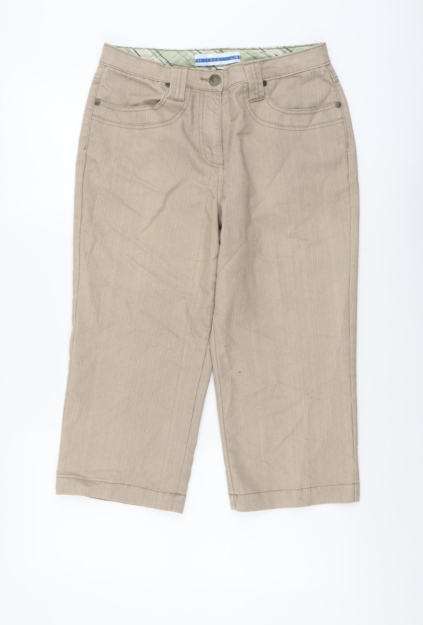 Bonmarché Womens Beige Cotton Cropped Jeans Size 12 L20 in Regular Button