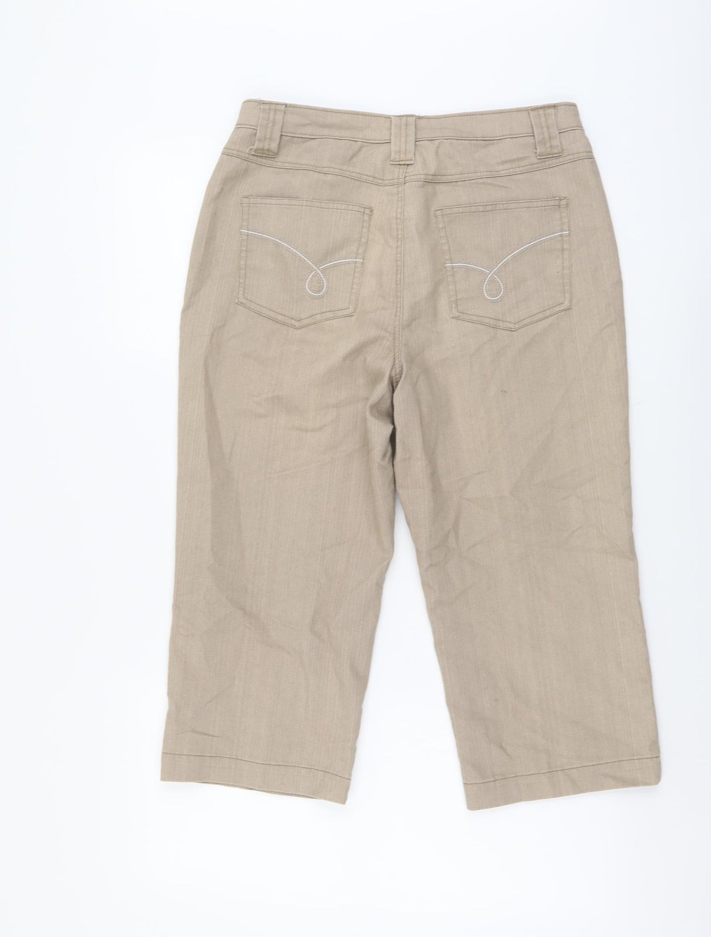 Bonmarché Womens Beige Cotton Cropped Jeans Size 12 L20 in Regular Button