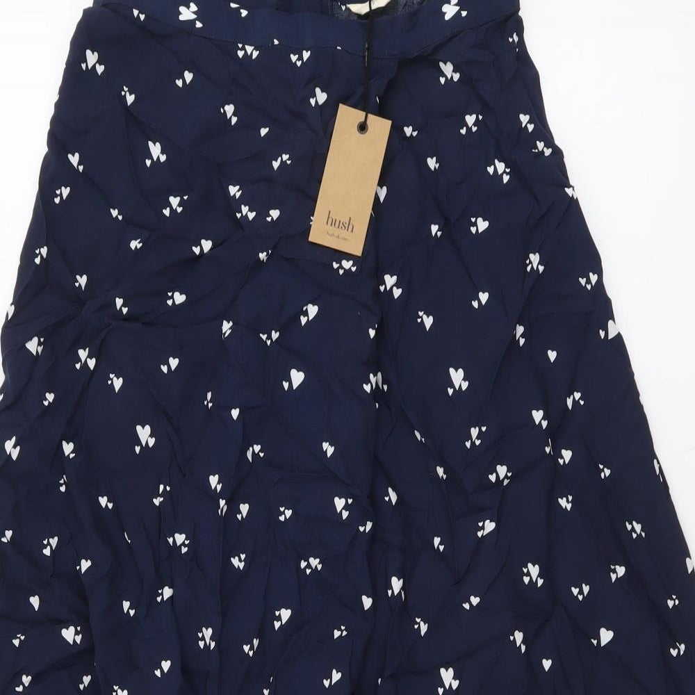 Hush Womens Blue Geometric Viscose Peasant Skirt Size 8 Zip - Heart Pattern