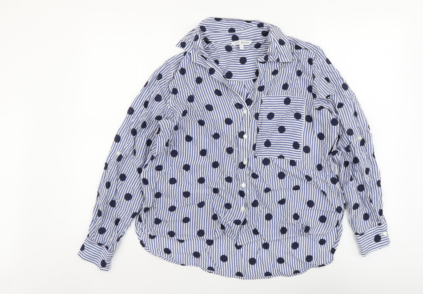 NEXT Womens Blue Polka Dot Viscose Basic Button-Up Size 16 Collared