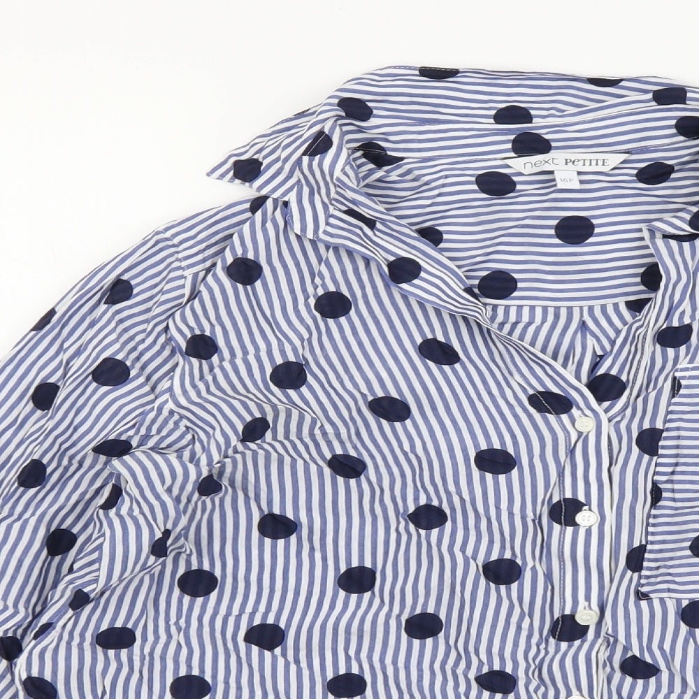 NEXT Womens Blue Polka Dot Viscose Basic Button-Up Size 16 Collared