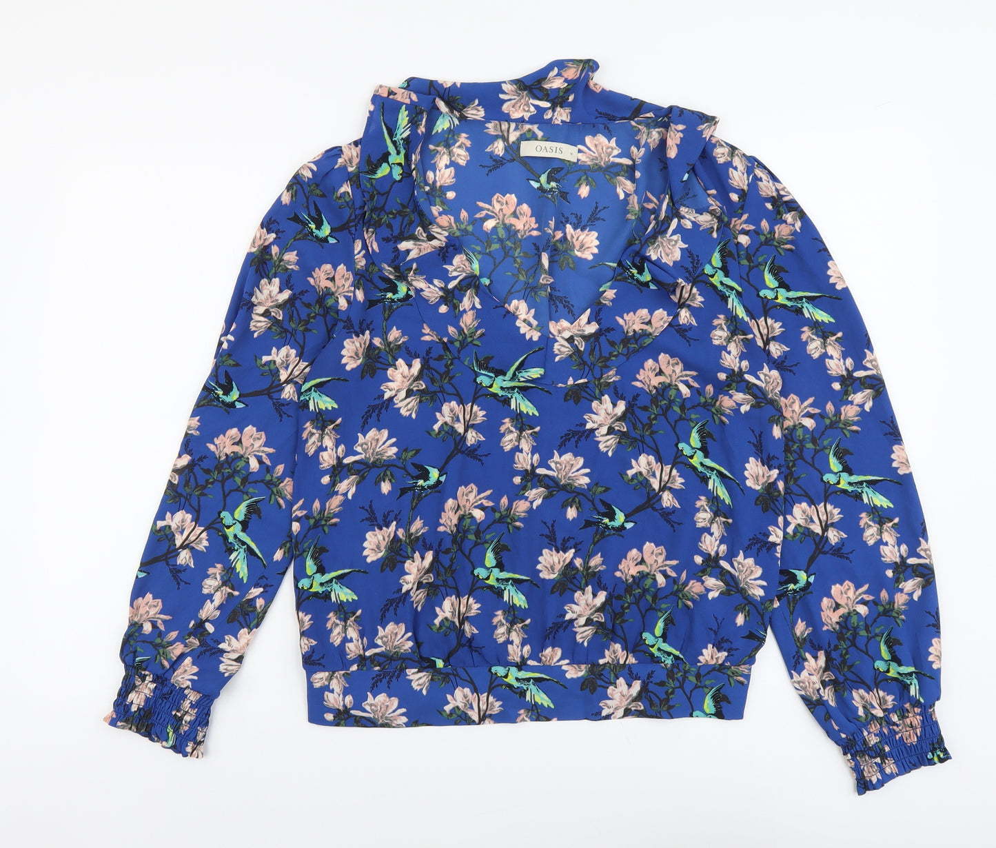 Oasis Womens Blue Floral Polyester Basic Blouse Size 14 V-Neck