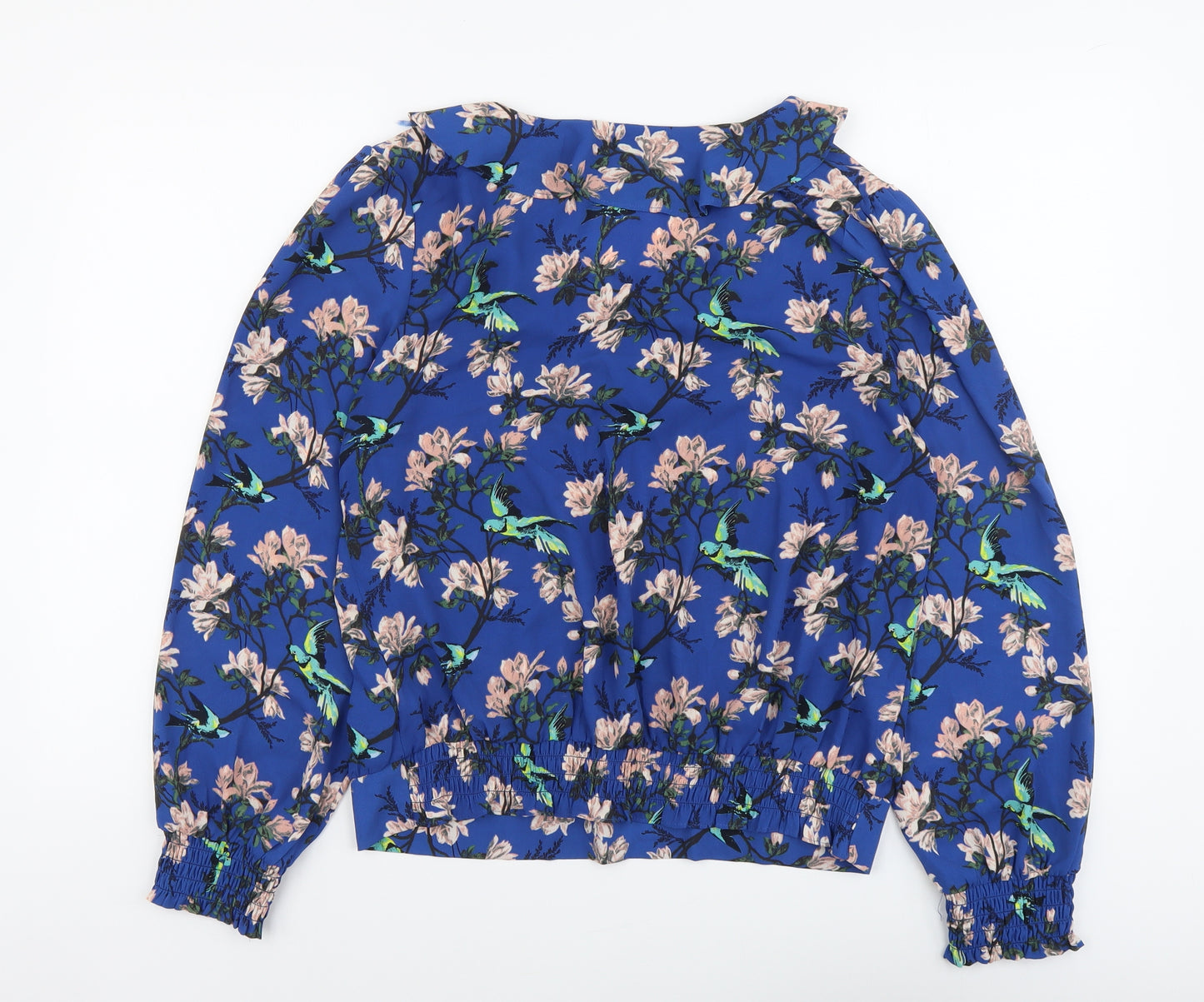 Oasis Womens Blue Floral Polyester Basic Blouse Size 14 V-Neck