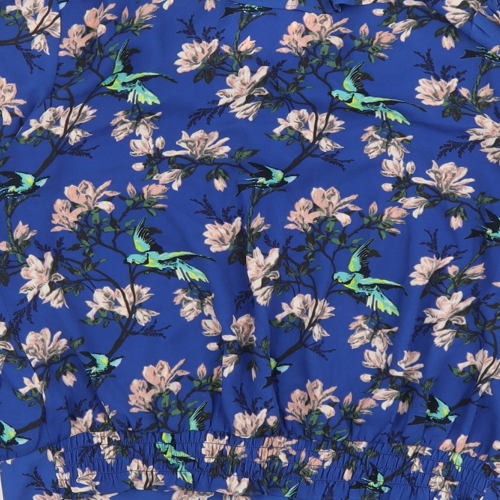 Oasis Womens Blue Floral Polyester Basic Blouse Size 14 V-Neck