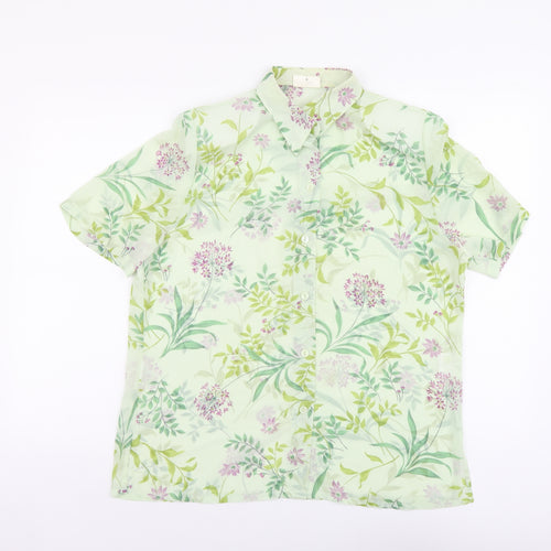 Sommermann Womens Green Floral Polyester Basic Button-Up Size 8 Collared