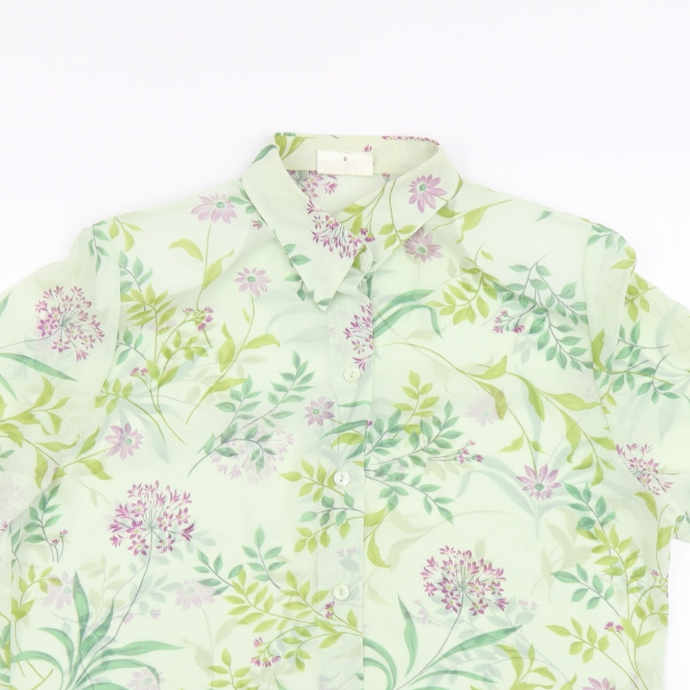 Sommermann Womens Green Floral Polyester Basic Button-Up Size 8 Collared