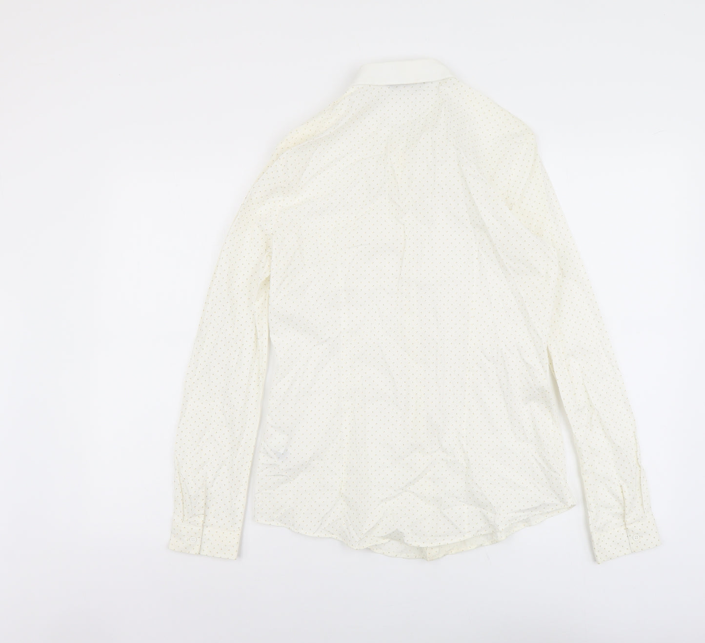 Marks and Spencer Womens Beige Geometric Cotton Basic Button-Up Size 10 Collared