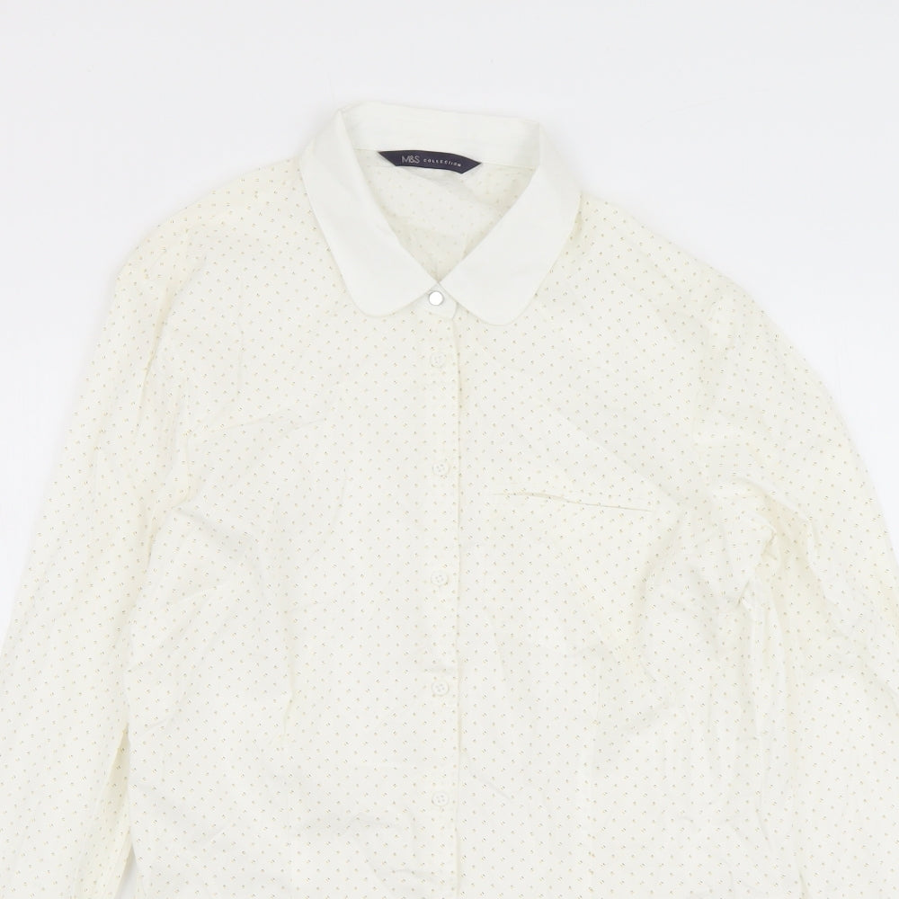Marks and Spencer Womens Beige Geometric Cotton Basic Button-Up Size 10 Collared