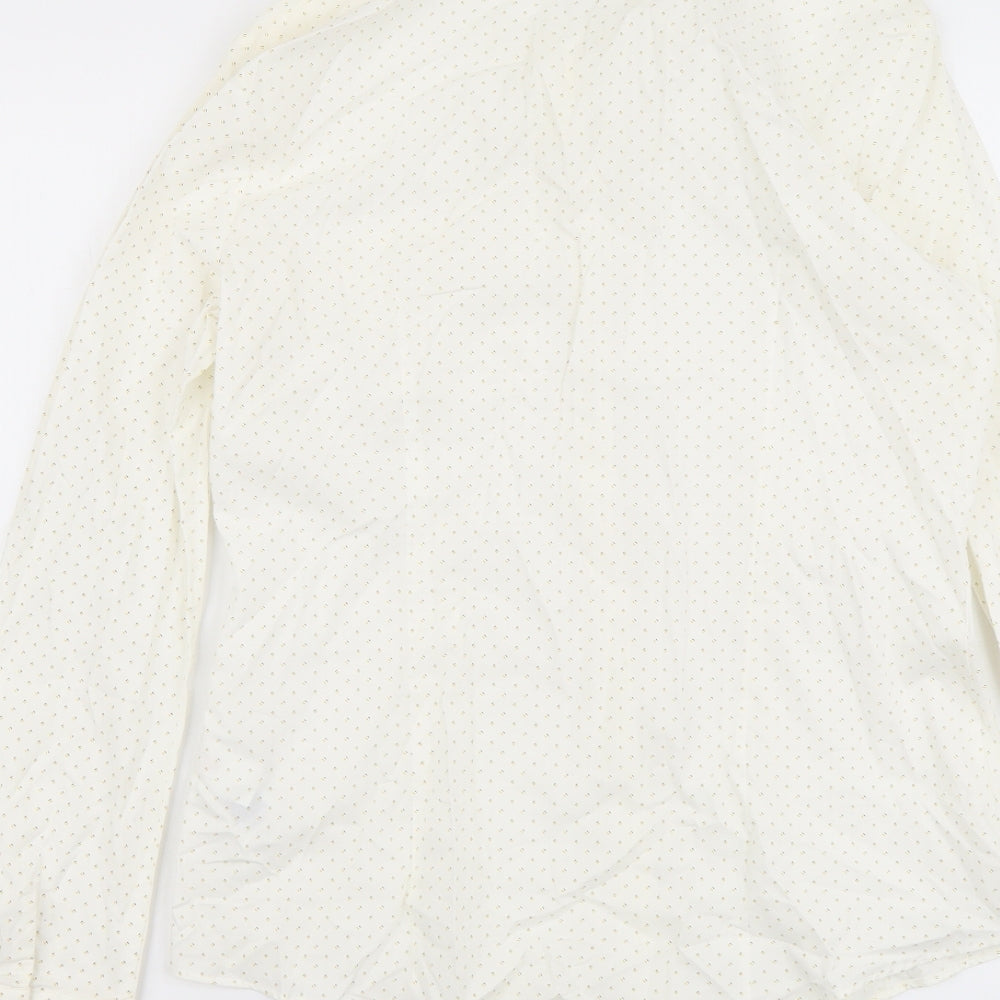 Marks and Spencer Womens Beige Geometric Cotton Basic Button-Up Size 10 Collared