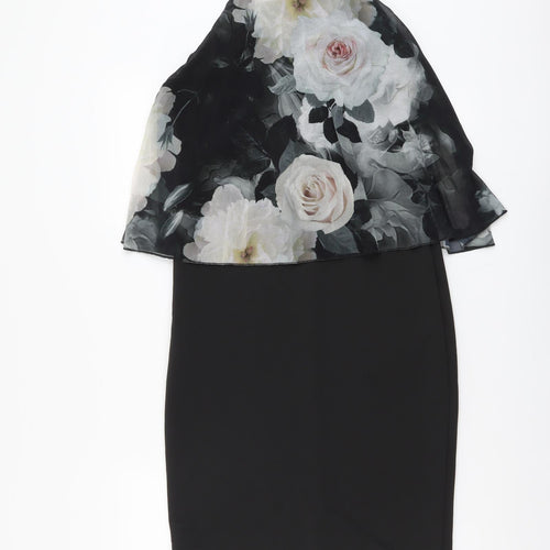 Lipsy Womens Black Floral Polyester Pencil Dress Size S Halter Button