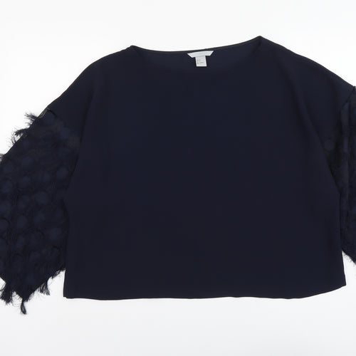 H&M Womens Blue Polyester Basic Blouse Size L Round Neck