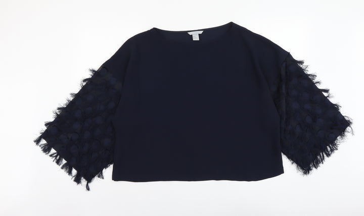 H&M Womens Blue Polyester Basic Blouse Size L Round Neck