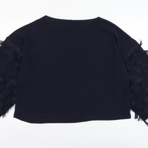 H&M Womens Blue Polyester Basic Blouse Size L Round Neck