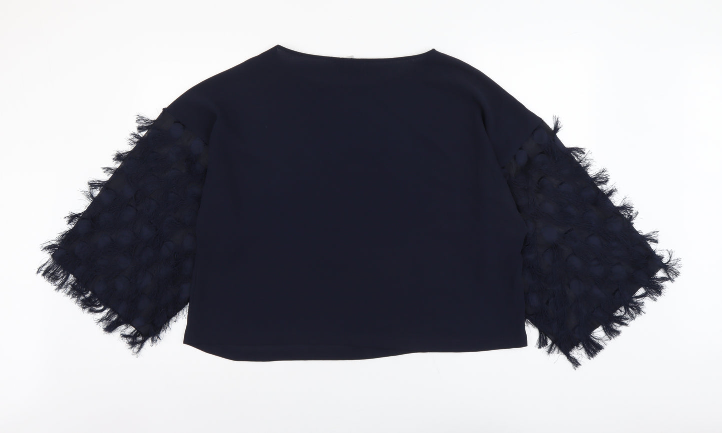 H&M Womens Blue Polyester Basic Blouse Size L Round Neck