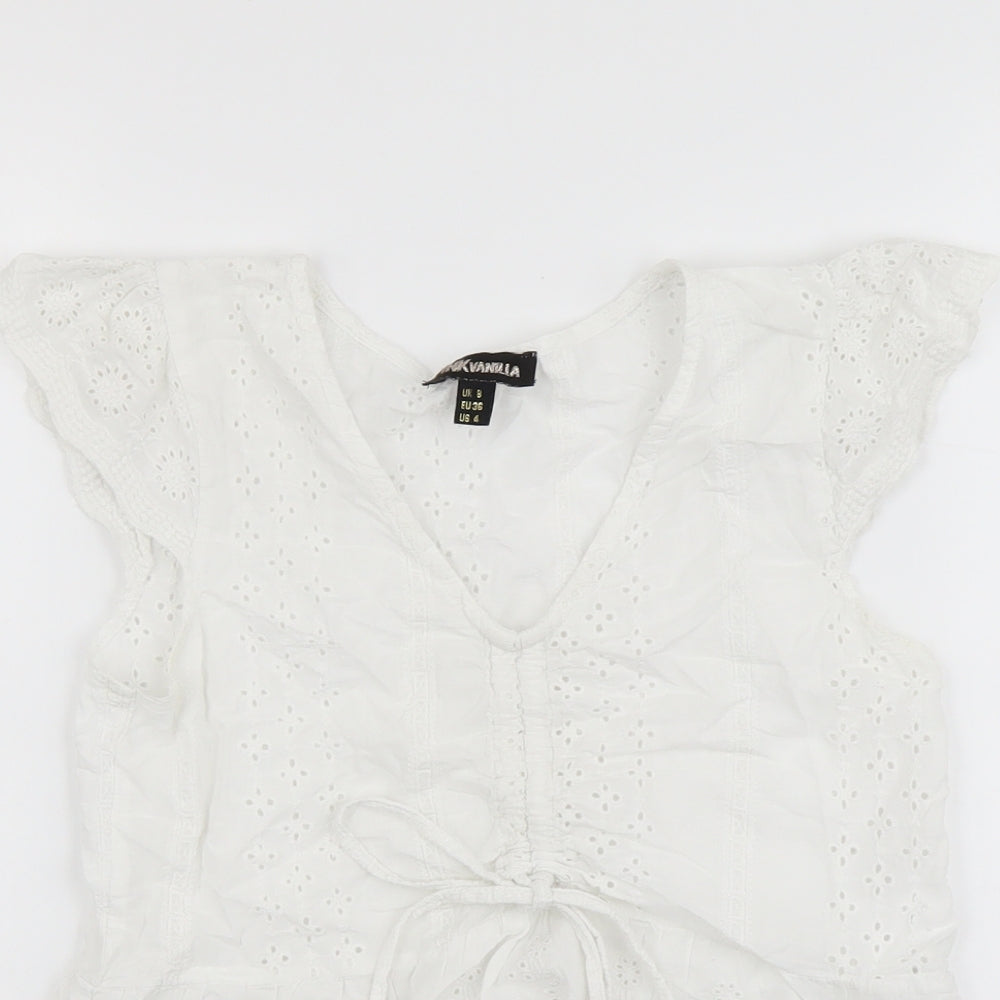 Pink Vanilla Womens White Cotton Cropped Blouse Size 8 V-Neck