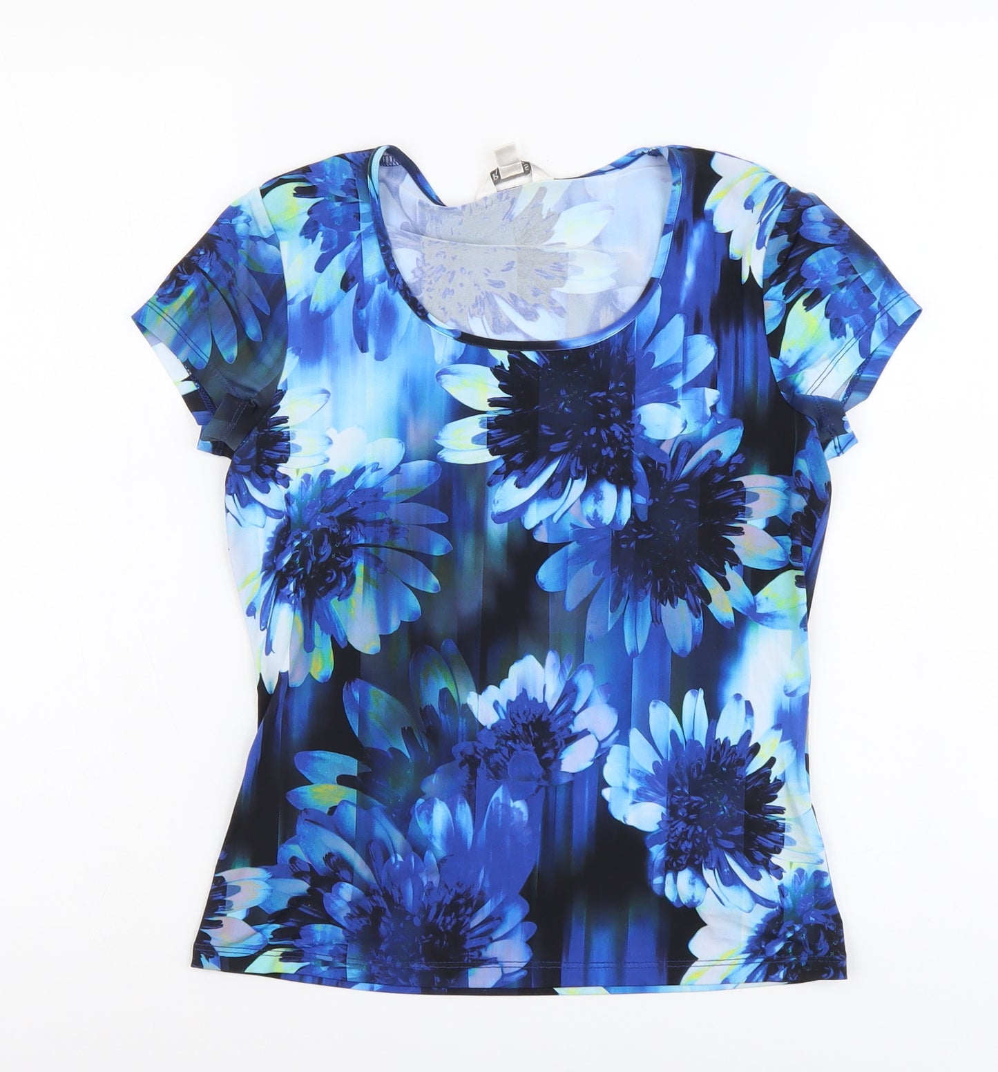 Precis Womens Black Floral Polyester Basic T-Shirt Size XS Scoop Neck