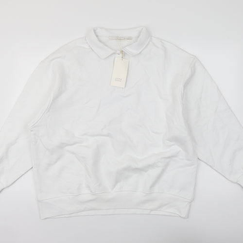 Zara Womens White Cotton Pullover Sweatshirt Size S Button