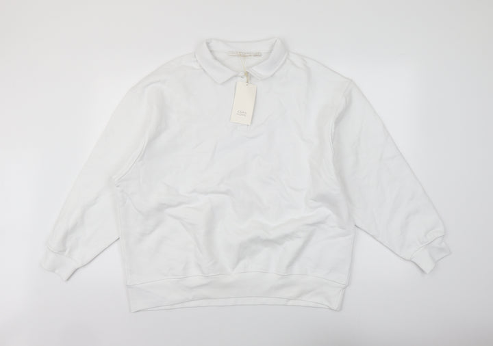 Zara Womens White Cotton Pullover Sweatshirt Size S Button