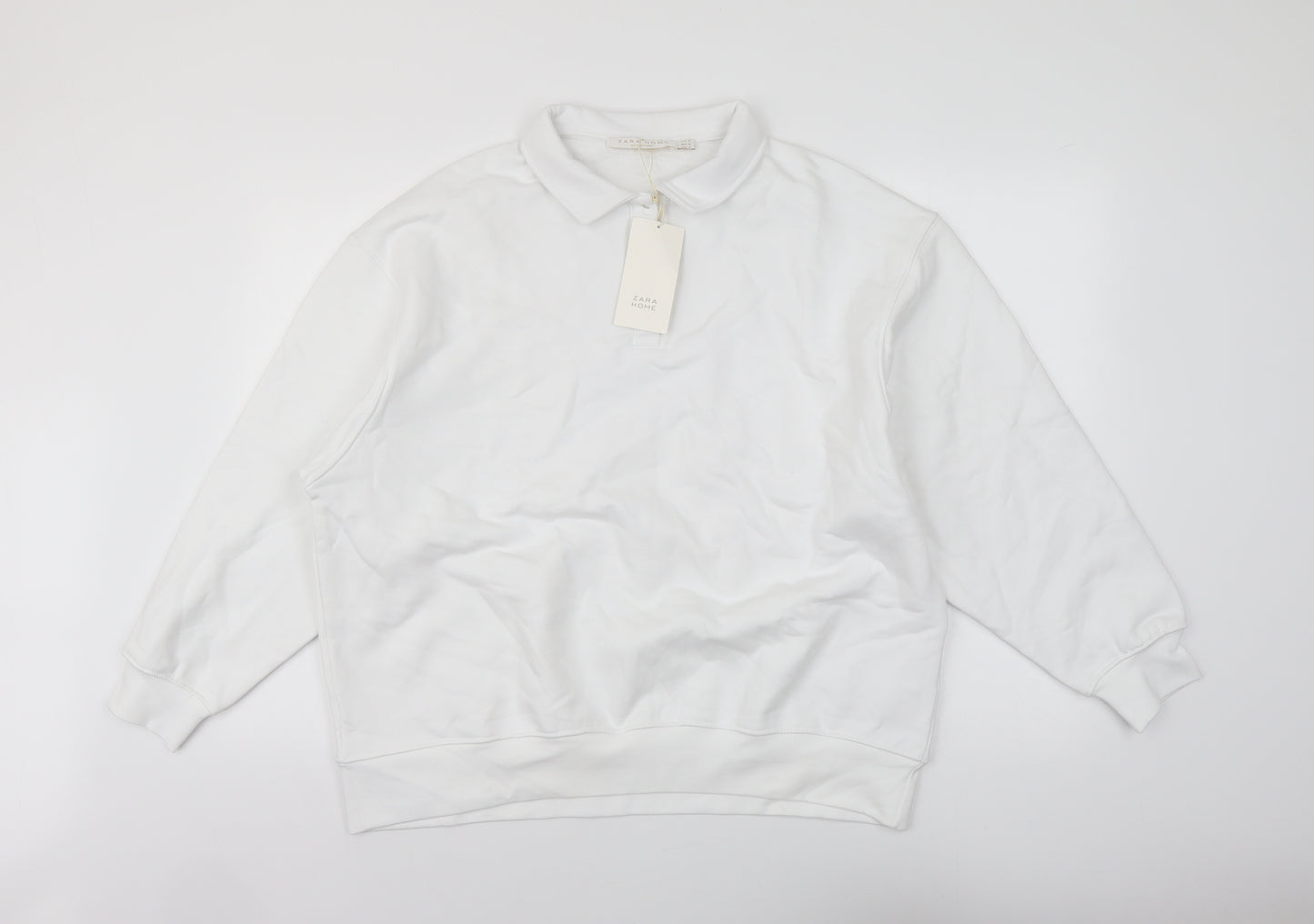 Zara Womens White Cotton Pullover Sweatshirt Size S Button