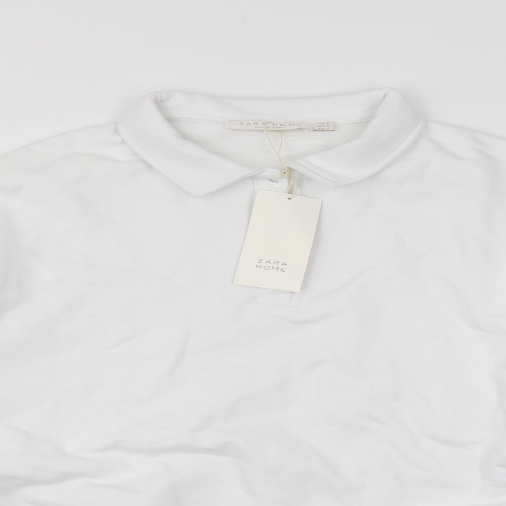 Zara Womens White Cotton Pullover Sweatshirt Size S Button