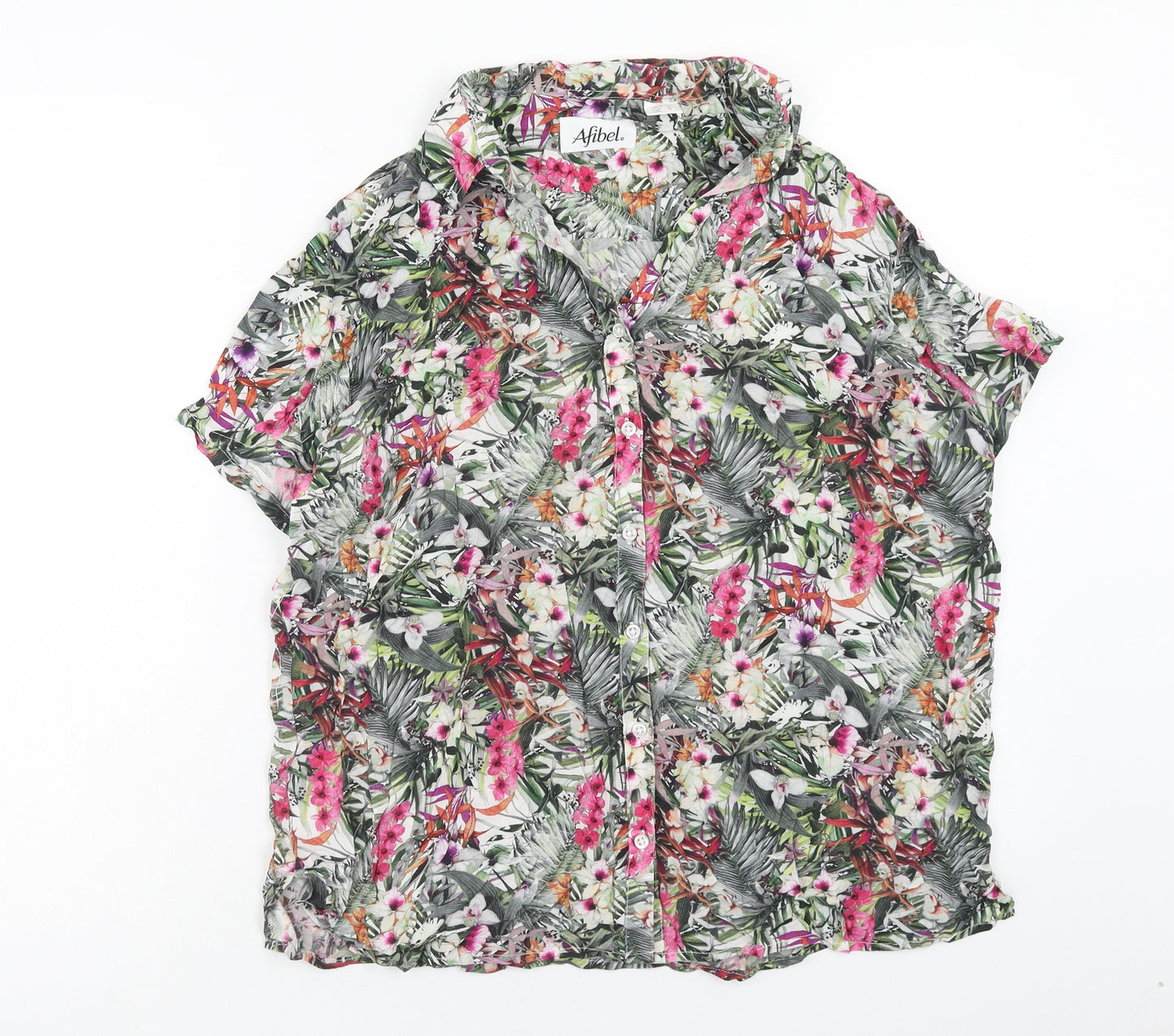 AFIBEL Womens Multicoloured Floral Viscose Basic Button-Up Size 16 Collared