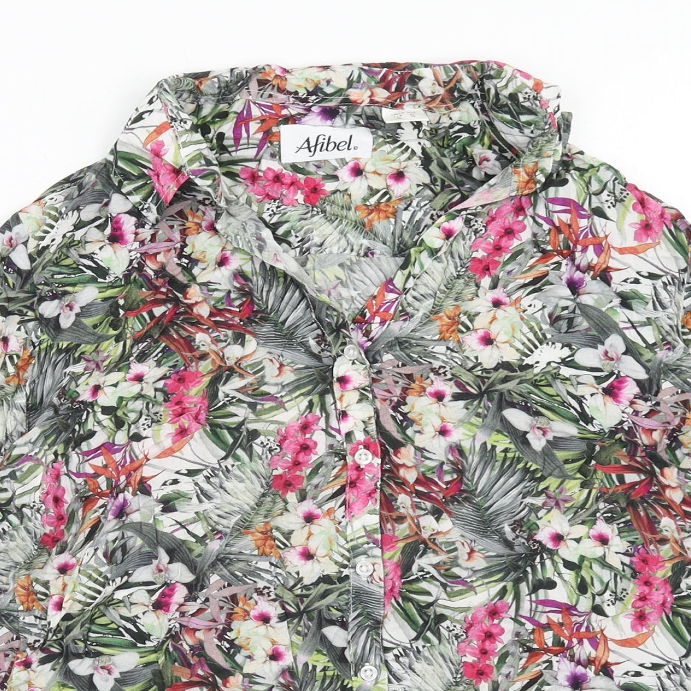 AFIBEL Womens Multicoloured Floral Viscose Basic Button-Up Size 16 Collared